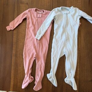 Set of 2 L’ovedbaby Footies Size 9-12M Ice Blue and Dusty Pink
